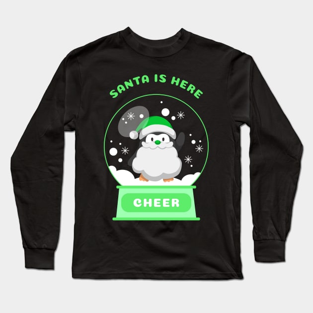 Santa Is Here Cheer Penguin (Green) Long Sleeve T-Shirt by GideonStore